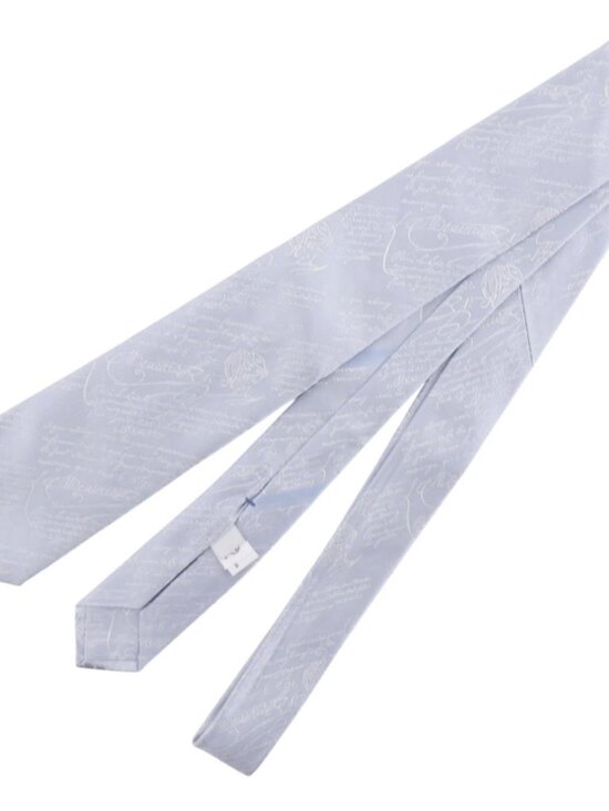 Berluti Classic Scritto Tie In Blue - 21% Off | Editorialist Berluti Scrit tie light blue silk mens